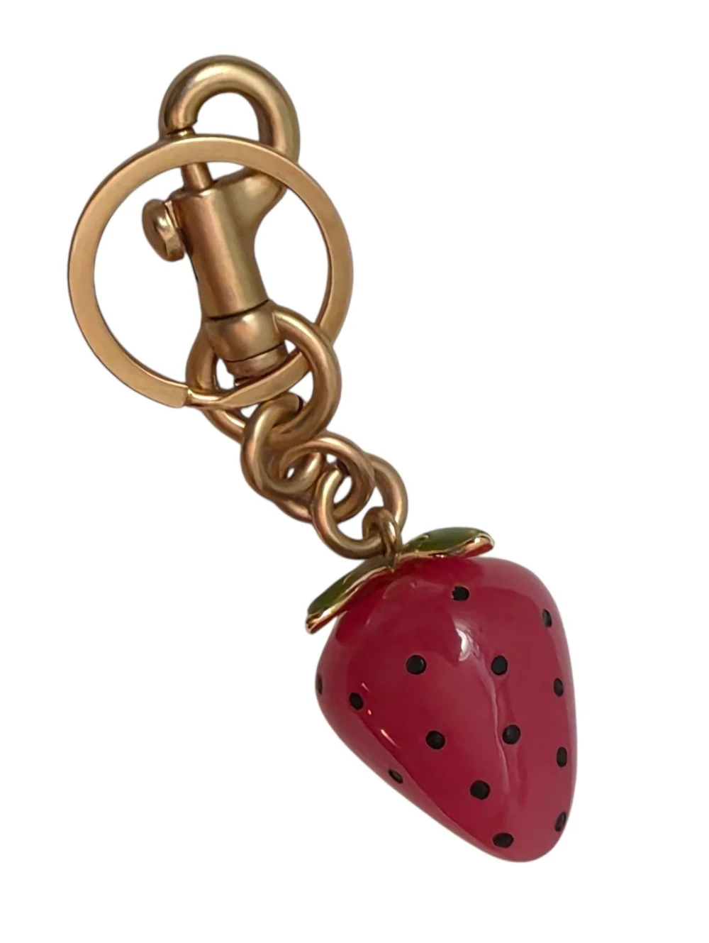 Gold-tone Strawberry Charm Keychain - Pink Strawberry Accent
